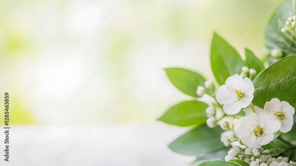 Aufkleber delicate white flowers arranged beautifully on a soft background for spring vibes : generative ai