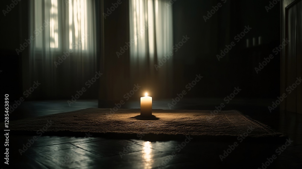Aufkleber candle on rug in dark room creating moody and atmospheric ambiance : generative ai