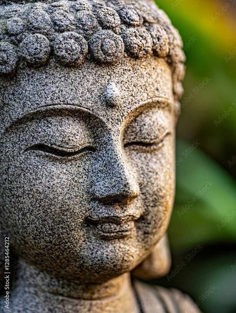 Poster Close Up of a Stone Buddha Statue Representing Calmness and Spiritual Serenity in a Natural Setting : Generative AI