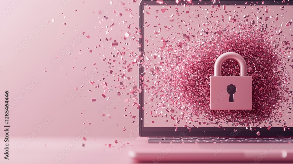 Aufkleber a close up shot of a laptop screen with a padlock breaking apart, symbolizing the vulnerability of d