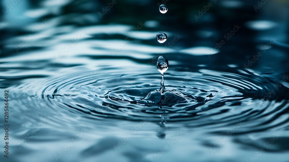 Leinwandbilder captivating water droplet creating ripples on calm surface in gentle light : generative ai