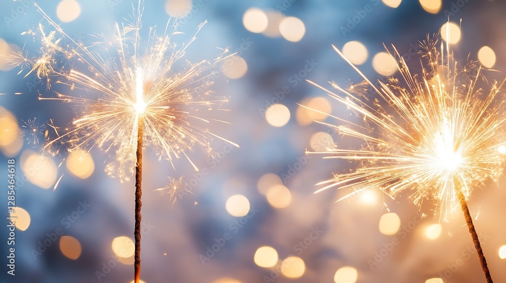 Poster Celebratory Sparkler Fireworks With Bright Bokeh Lights Creating Joyful Atmosphere For Special Events : Generative AI