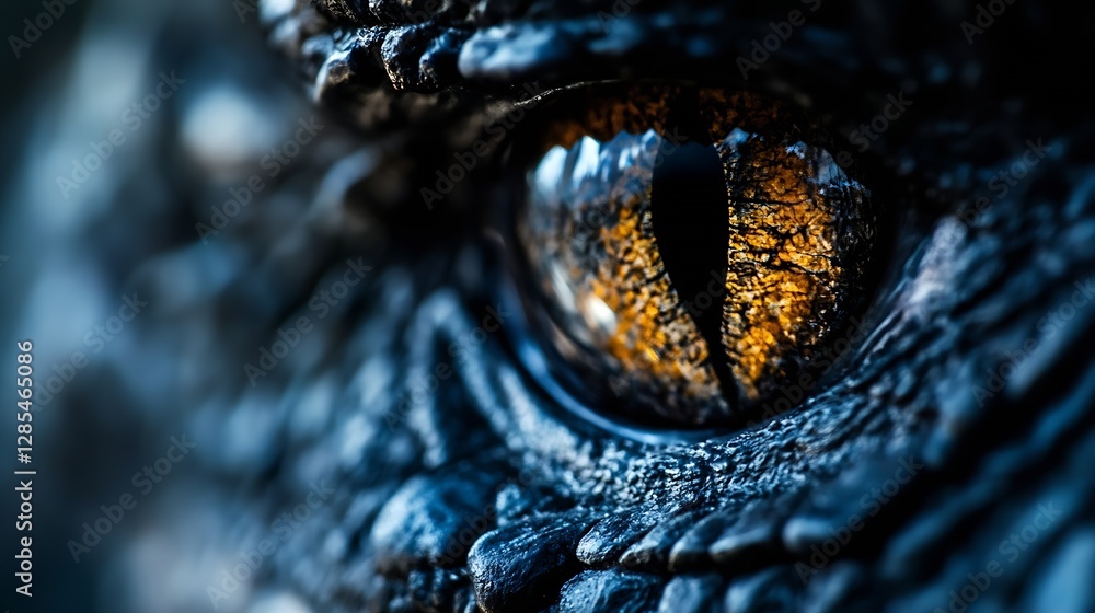 Poster close up of reptile eye with textured skin and intense colors : generative ai