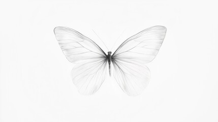 Fototapeta premium Elegant Hand-Drawn Butterfly Sketch in Black and White - Minimalist Artwork Showcasing Intricate Wing Details on Clean White Background