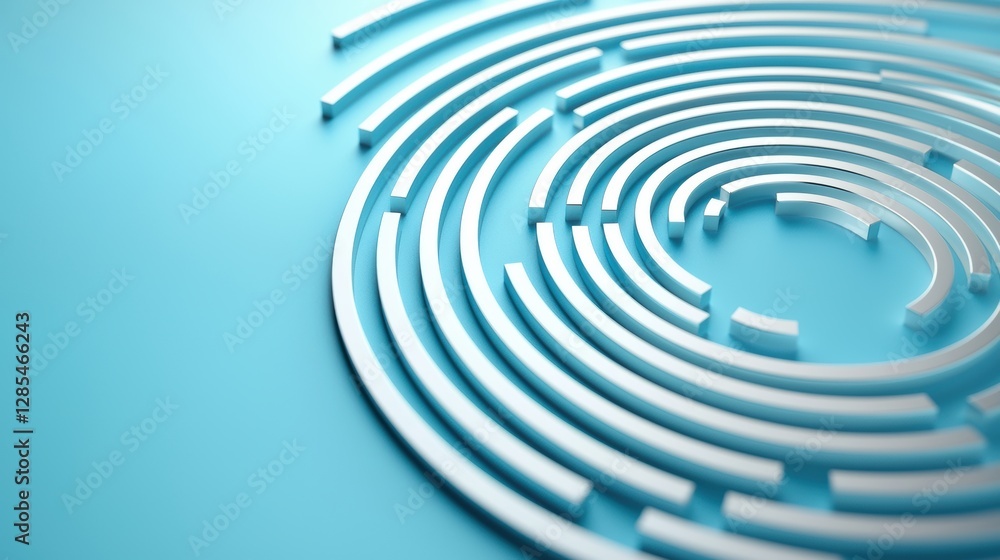 Poster a three dimensional circular arrow with a metallic texture and rotating motion blur, conveying a sen