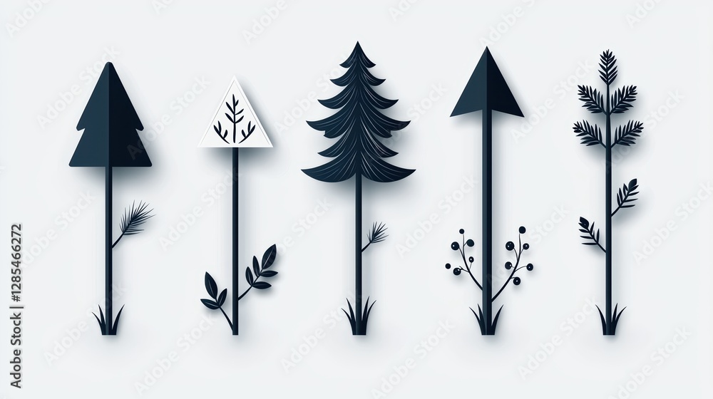 Poster a set of minimalist black arrows pointing left, right, up, and down, on a transparent background, id