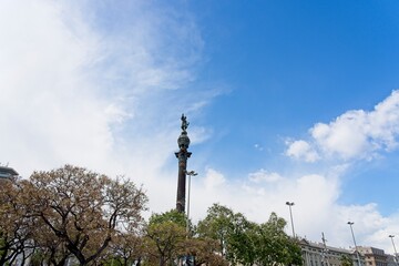 Barcelona Spain - 23 April 2024 - Columbus Monument (Monumento a Colón) at the lower end of La...