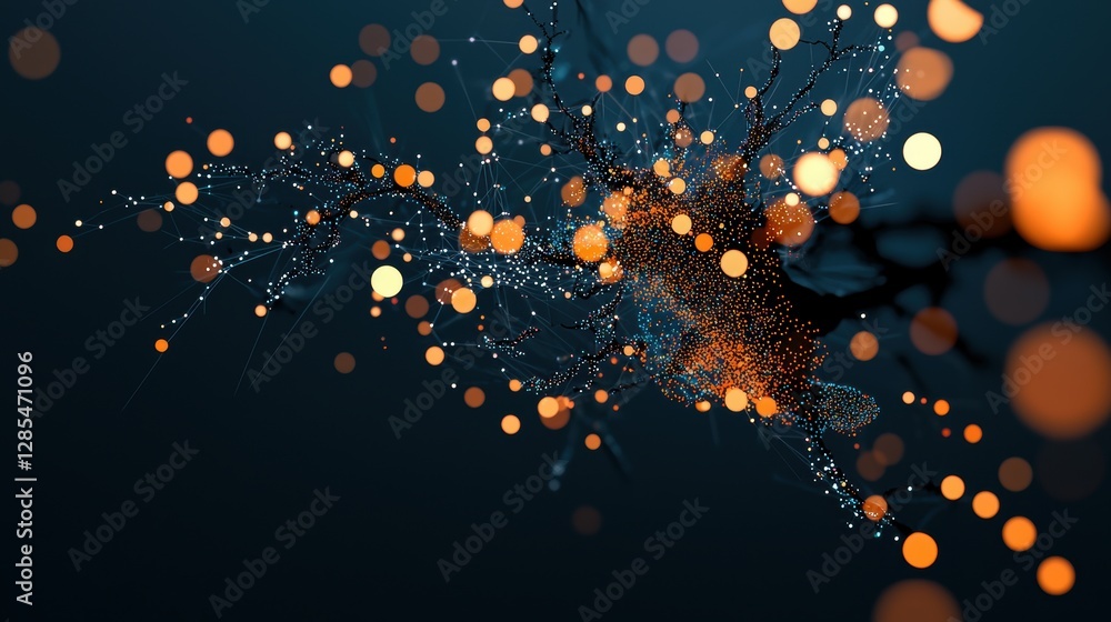 Poster an abstract representation of data visualized as a swirling galaxy of glowing particles, conveying t