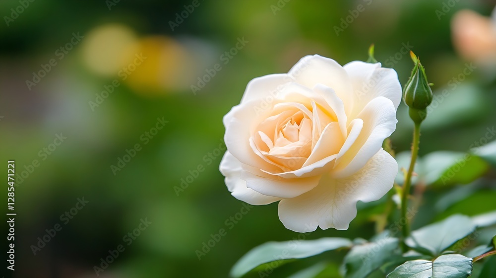 Aufkleber beautiful soft peach colored rose with green background symbolizing love and nature in full bloom : 
