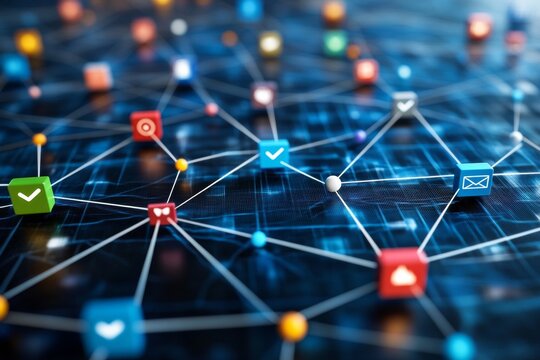 Colorful digital marketplace with abstract geometric blocks representing financial opportunity and growth