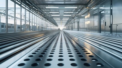 Fototapeta premium Captivating time lapse video showcasing the intricate process of metal sheets being meticulously bent shaped and molded into distinct profiles within an industrialized manufacturing environment