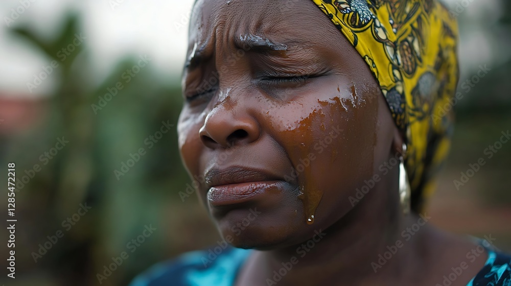 Poster woman expressing deep emotions and reflections with tears in her eyes showcasing strength and vulner