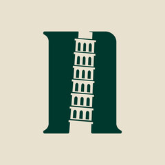 Tower flat illustration logo, tilt tower