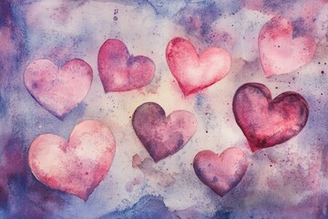 Obraz premium Colorful watercolor hearts on a soft background