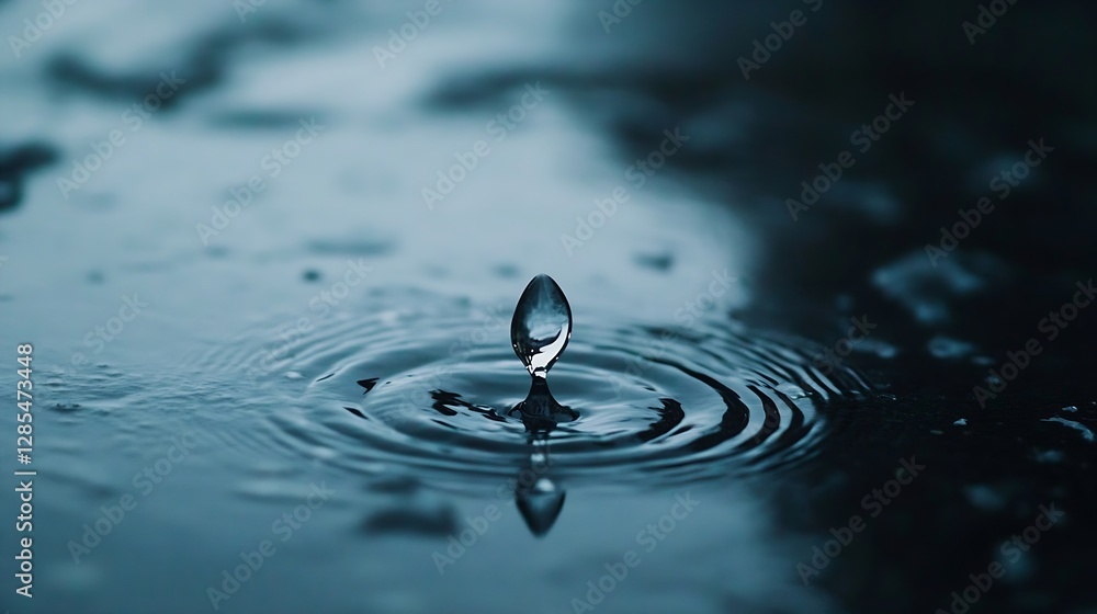 Leinwandbilder Close Up of Water Droplet Creating Ripples on a Calm Surface : Generative AI