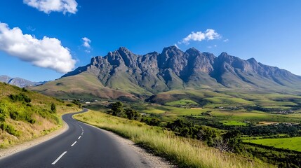 Scenic View of a Winding Road Against a Mountain Background : Generative AI