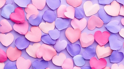 Pastel pink and purple heart petals background