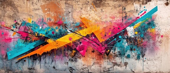 Obraz premium Vibrant Abstract Mural with Colorful Patterns and Drips
