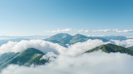 Mountain Top with Serene Clouds on Crystal-Clear Blue Sky
