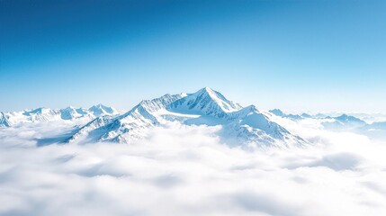 Mountain Top with Serene Clouds on Crystal-Clear Blue Sky
