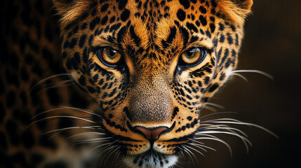 Obraz premium A powerful close-up of a leopard’s intense golden eyes, staring straight into the camera