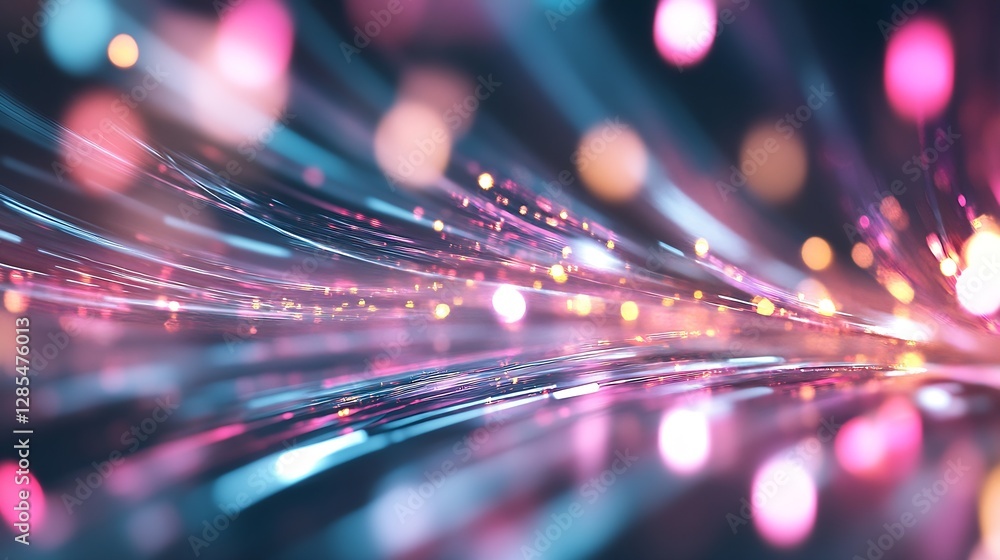 Leinwandbilder Abstract Light Trails and Colorful Bokeh Effects Create a Stunning Visual Display : Generative AI