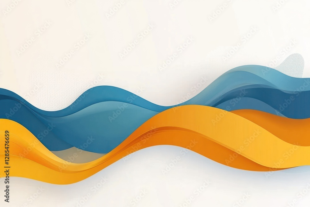 Poster abstract design featuring flowing waves in blue and orange hues, creating a dynamic background suita