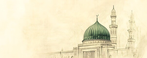 Fototapeta premium Artistic illustration of a grand mosque with minarets and dome