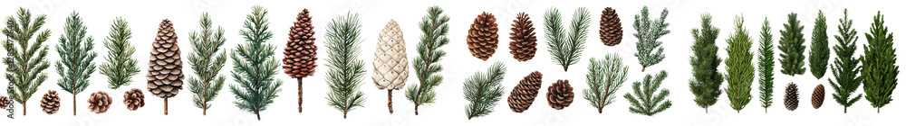 Poster assorted coniferous evergreen tree branches including pine fir spruce and larch with pine cones need