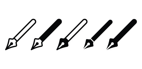 fountain pen ink pen icon symbol black white color simple flat illustration set isolated