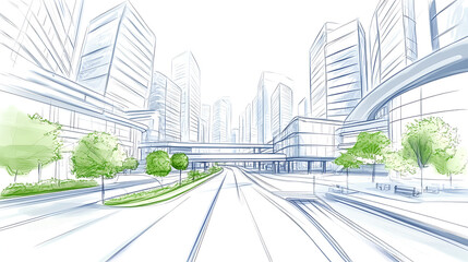 Modern Cityscape Architectural Sketch