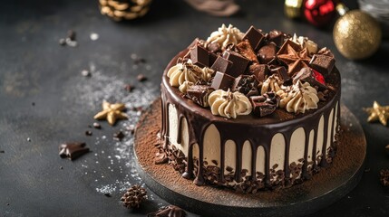 a beautiful  and the cake Dripping Chocolate Delight on the  whit background 