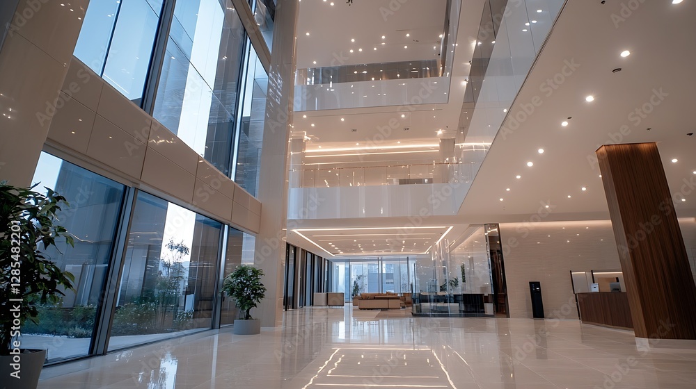 Aufkleber modern bright lobby interior with open spaces and natural light : generative ai