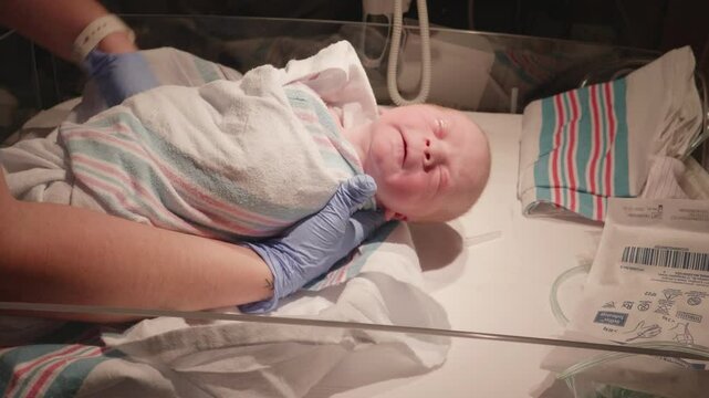 New Born Baby Getting Swaddled in Hospital