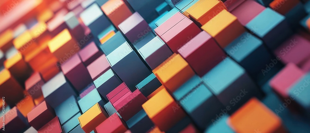 Poster colorful 3d blocks arranged in abstract pattern