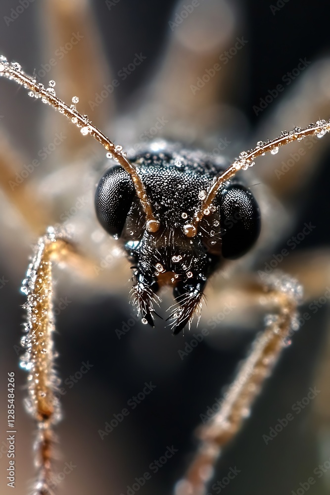 Aufkleber close up macro photography of an ant covered in water drops and dew on its eyes : generative ai