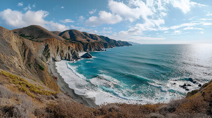 Obraz premium Coastal sunset view big sur landscape photography natural beauty panoramic perspective serene ocean vibes