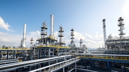 zoomed in view of catalytic cracking units a key component of a petrochemical refinery where hydrocarbons are broken down and processed into various fuel products