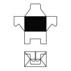icon for locking the bottom of a packaging box with a clip style when it opens and closes in black line art style on a white background