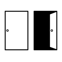 closed and open door icon in black line art style on white background
