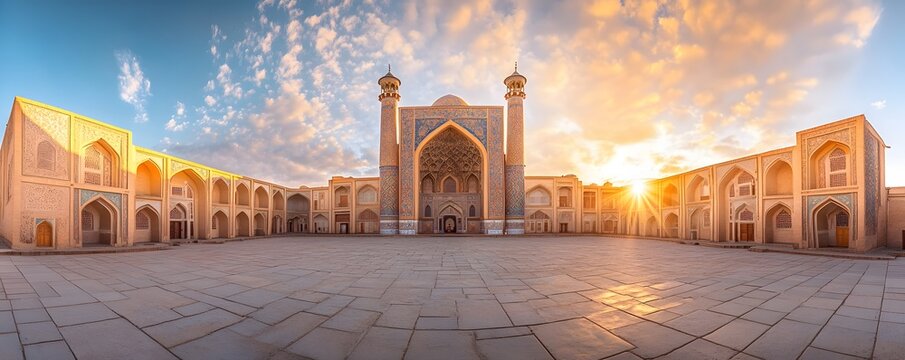 Shah mosque in esfahan iran during golden hour sunset light