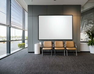 Fototapeta premium Bright contemporary waiting room interior with white empty poster