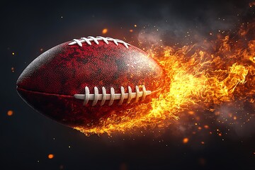 Oval leather American football ball on fire.