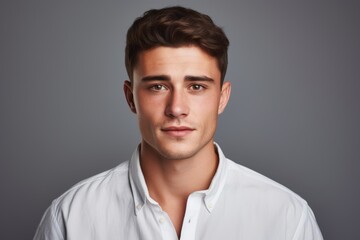 Obraz premium Portrait of handsome young man in white shirt. Studio shot.