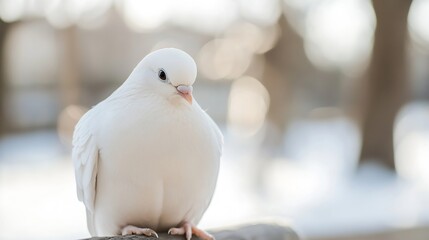 Cute White Dove Perched Calmly on a Wooden Fence in a Sunlit Outdoor Setting : Generative AI