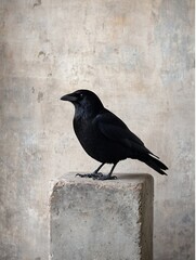 Majestic black raven perched on a pedestal against a textured background : Generative AI