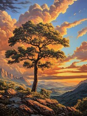 Majestic tree under a vibrant sunset sky.