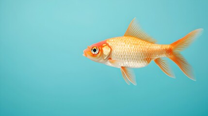Fototapeta premium Beautiful Goldfish Swimming Gracefully Against a Blue Background