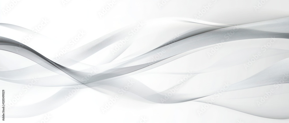 Poster abstract composition of flowing, translucent waves in soft white tones, creating a serene and calmin
