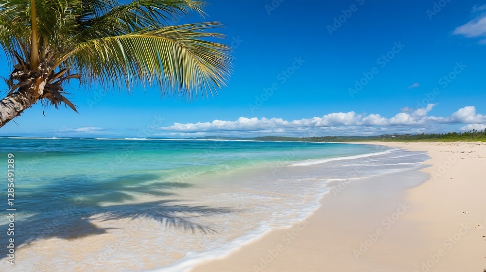 Canvas Prints Tropical Paradise Beach with Clear Blue Water and Palm Tree Shadows : Generative AI